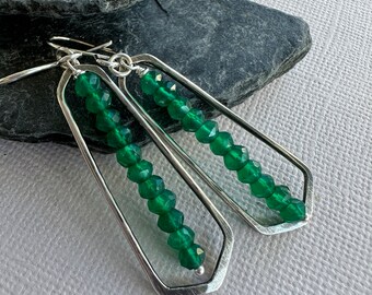 Green Onyx dangle earrings for Christmas, silver earrings women