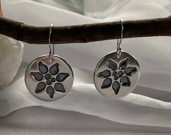 Poinsettia silver earring for Christmas, handcrafted flower earrings, Christmas earrings.