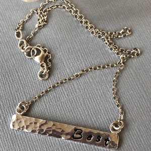 Personalized Hammered Sterling Silver Bar Necklace: Stamped Monogram