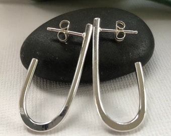 Modern open silver hoop earrings, contemporary Sterling silver stud earrings