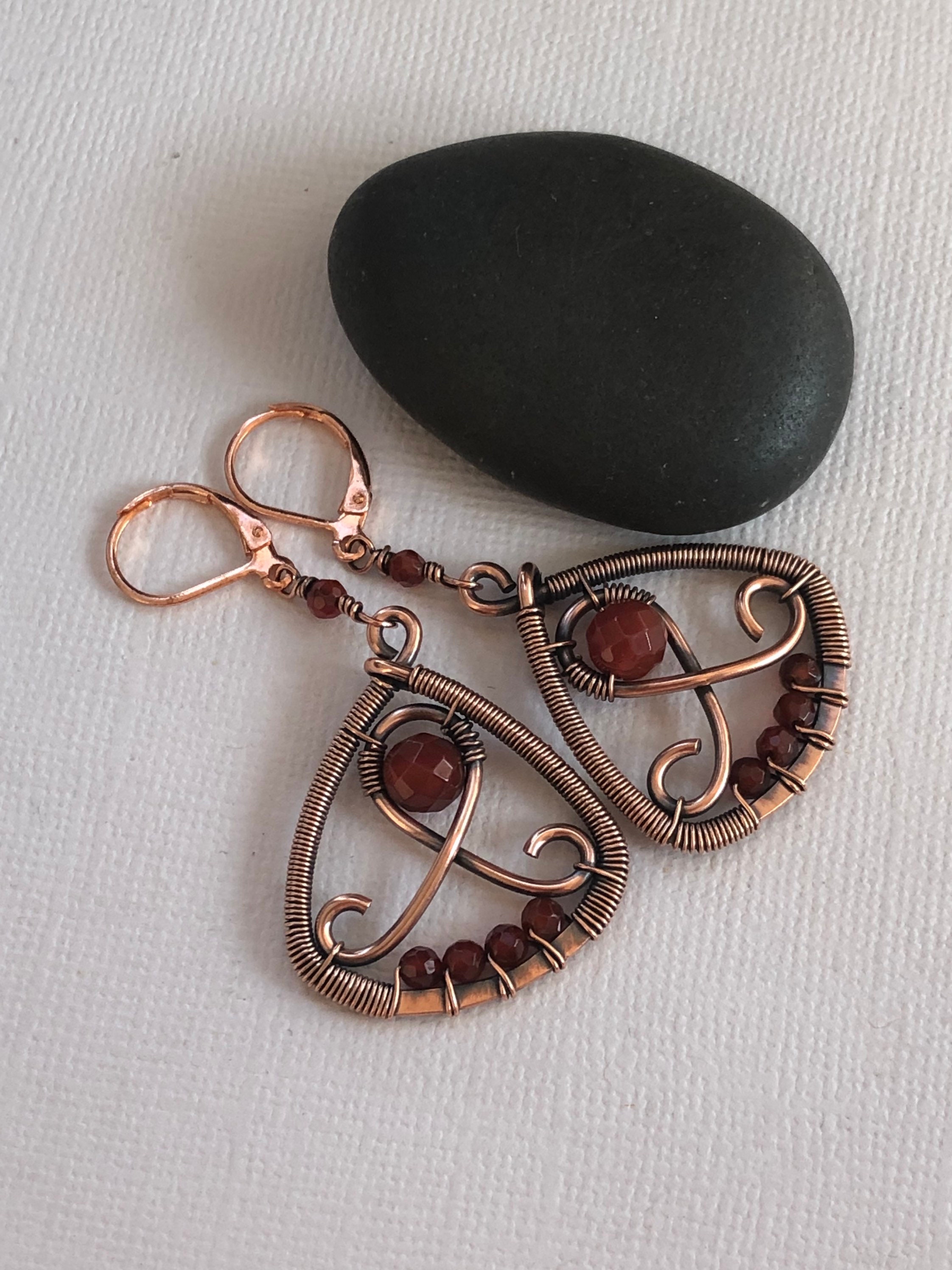 Unique copper earrings with faceted orange Carnelian | Etsy