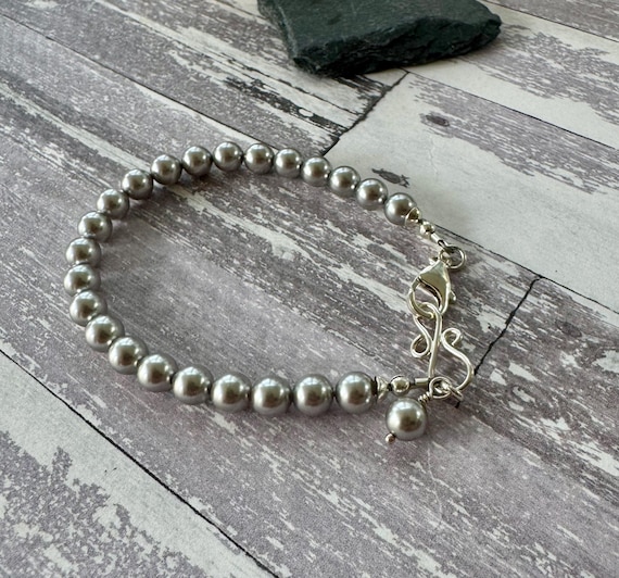 シルバースワロフスキークリスタルパールブレスレット - Etsy 日本