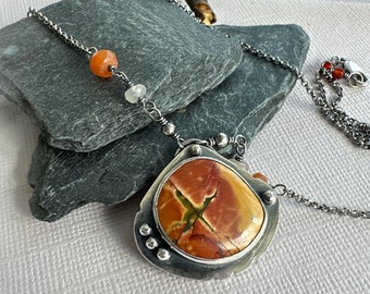 Handcrafted silver and Jasper pendant necklace