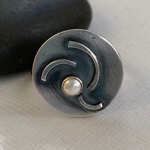 Modern, silver statement ring with white Pearl, Christmas gift for her, Unique contemporary silver ring