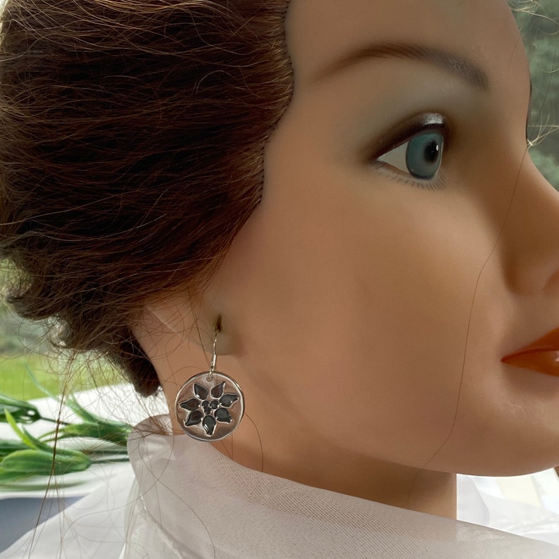 Poinsettia silver earring for Christmas, handcrafted flower earrings, Christmas earrings. image 3