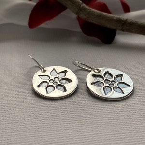 Poinsettia silver earring for Christmas, handcrafted flower earrings, Christmas earrings. image 7