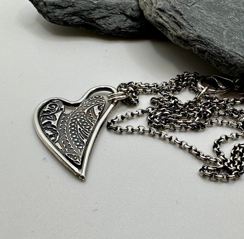 Silver heart pendant necklace for her, handmade silver jewelry, image 7