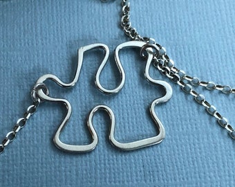 Autism awareness pendant necklace, sterling silver necklace with a puzzle pendant, necklace gift for teachers and mothers