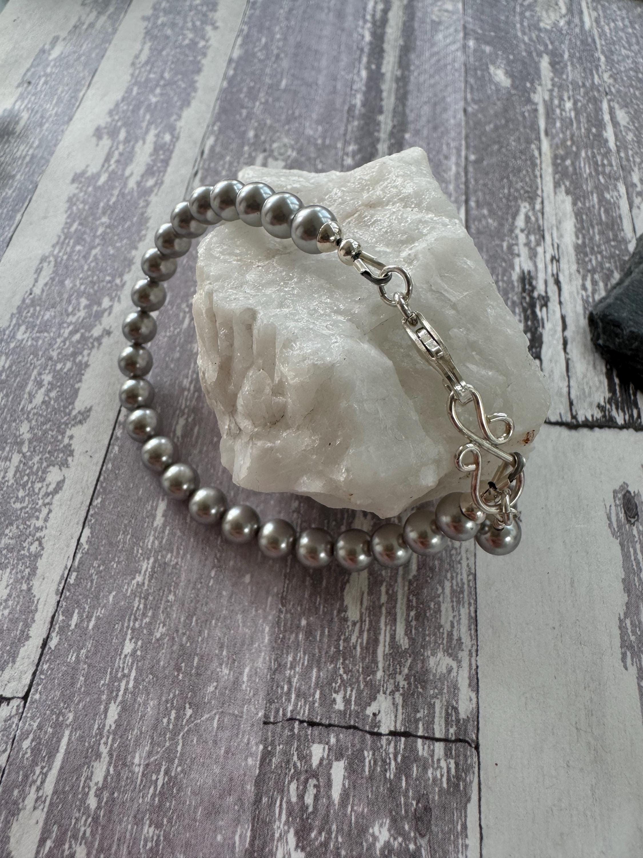 シルバースワロフスキークリスタルパールブレスレット - Etsy 日本