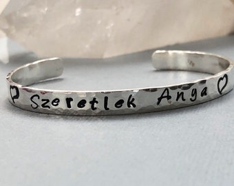 Personalized Sterling Silver Cuff Bracelet: Hand Stamped Inspirational Text