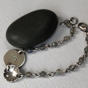 Personalized Sterling Silver Monogram Bracelet: Labradorite Gemstone, Oxidized Finish