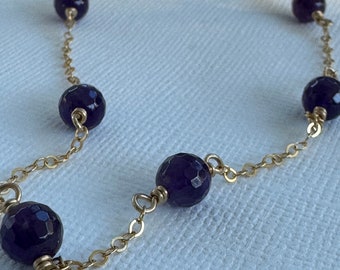 Gold necklace with Amethyst gemstones, dainty 14 K gold filled necklace, February birthstone necklace