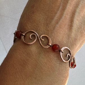 Handmade copper and Orange Carnelian link bracelet