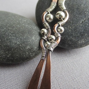 Hammered Copper Earrings: Sterling Silver Wire Wrapped Artisan Jewelry