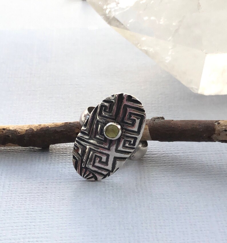Oxidized Silver Ring with Peridot gemstoneAugust Birthstone Texturized Silver RingPeridot ring Handmade silver ring Gemstone Bezel ring