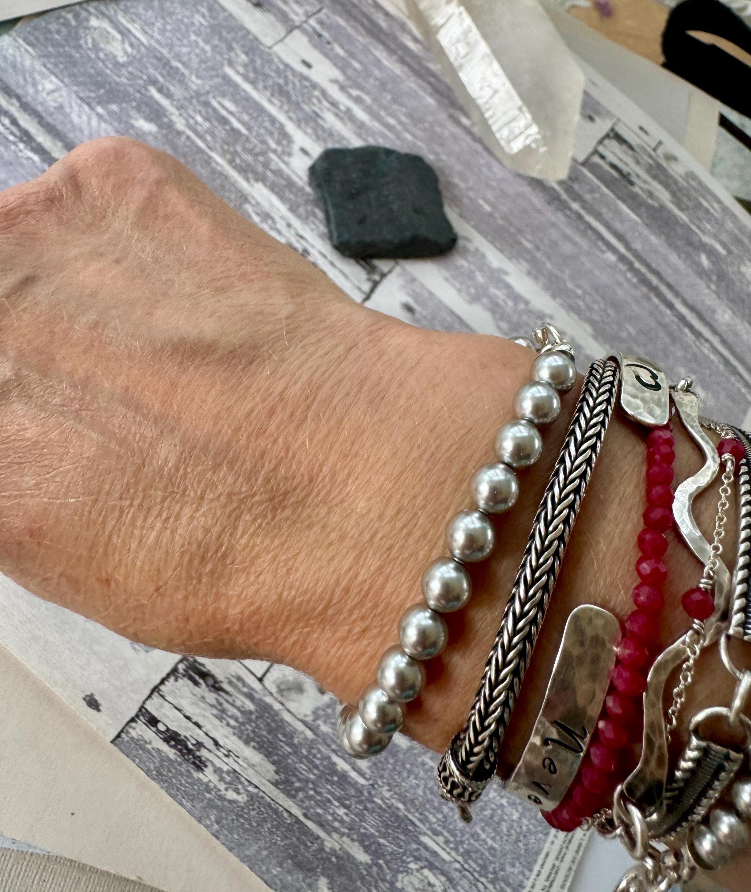 シルバースワロフスキークリスタルパールブレスレット - Etsy 日本