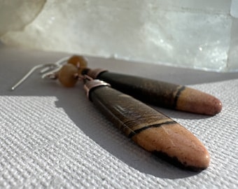 Long copper and Jasper teardrop earrings