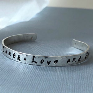 Personalized Sterling Silver Cuff Bracelet: Hammered Inspirational Text