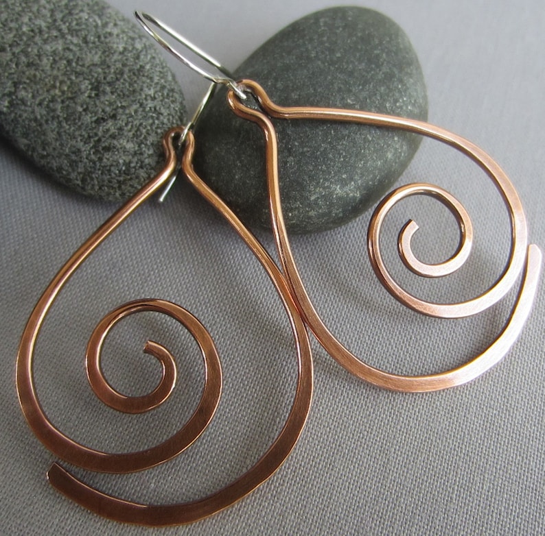 Copper Hammered Earrings/ Copper Wire Earrings/ Big Copper Etsy