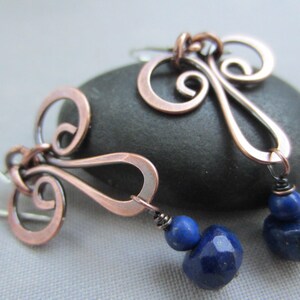 Boho Lapis copper earrings, Copper Wire Earrings with blue Lapis, Lapis dangle earrings for women