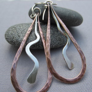 Copper and Silver Mixed Metal Drop Earrings, - Etsy