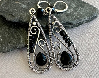 Elegant black Onyx and sterling silver earrings.