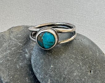 Handmade Antiqued Sterling Silver Ring: Turquoise Gemstone