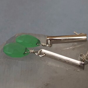 Sterling Silver earrings with Apple green Chalcedony, Sterling Silver Earrings with Chalcedony, Artisan Silver Earrings, Chalcedony Earrings
