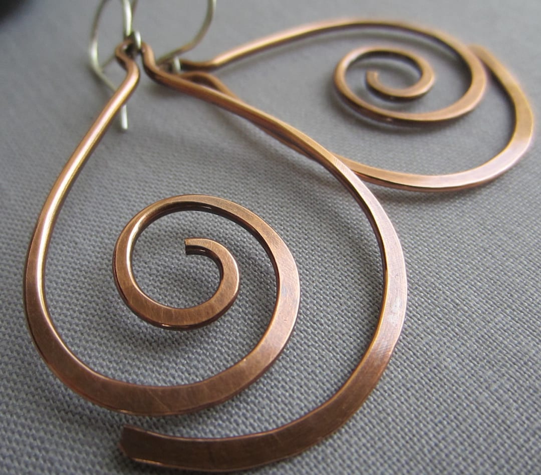 Big Copper Hammered wire Earrings, Copper Wire Earrings, Big Copper Earrings, Artisan Earrings, Tribal Earrings
