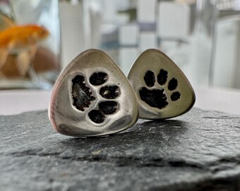 Orecchini a bottone in argento sterling con impronta di zampa: gioielli per gli amanti degli animali