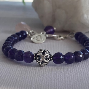 Amethyst bracelet with sterling silver accent links, February birthstone bracelet for her,unique gift
