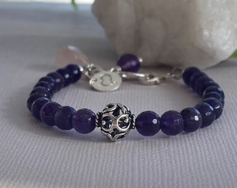 Amethyst Armband mit Sterling Silber Akzent Gliedern, Februar Geburtsstein Armband für sie, einzigartiges Geschenk