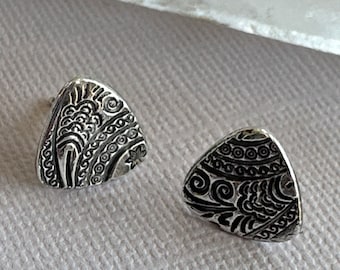 Sterling silver earrings with paisley design, unique handmade jewelry women, oxidized silver earrings.