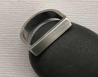 Moderne statement Sterling zilveren ring, eigentijdse zilveren ring voor dames, geoxideerde zilveren ring