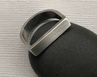 Oxidized Sterling Silver Ring: Modernist Handmade Band, Size US 6
