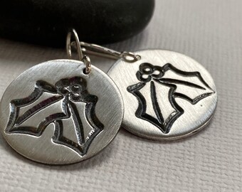 Sterling Silver Christmas Earrings: Hand Forged Mistletoe Jewelry
