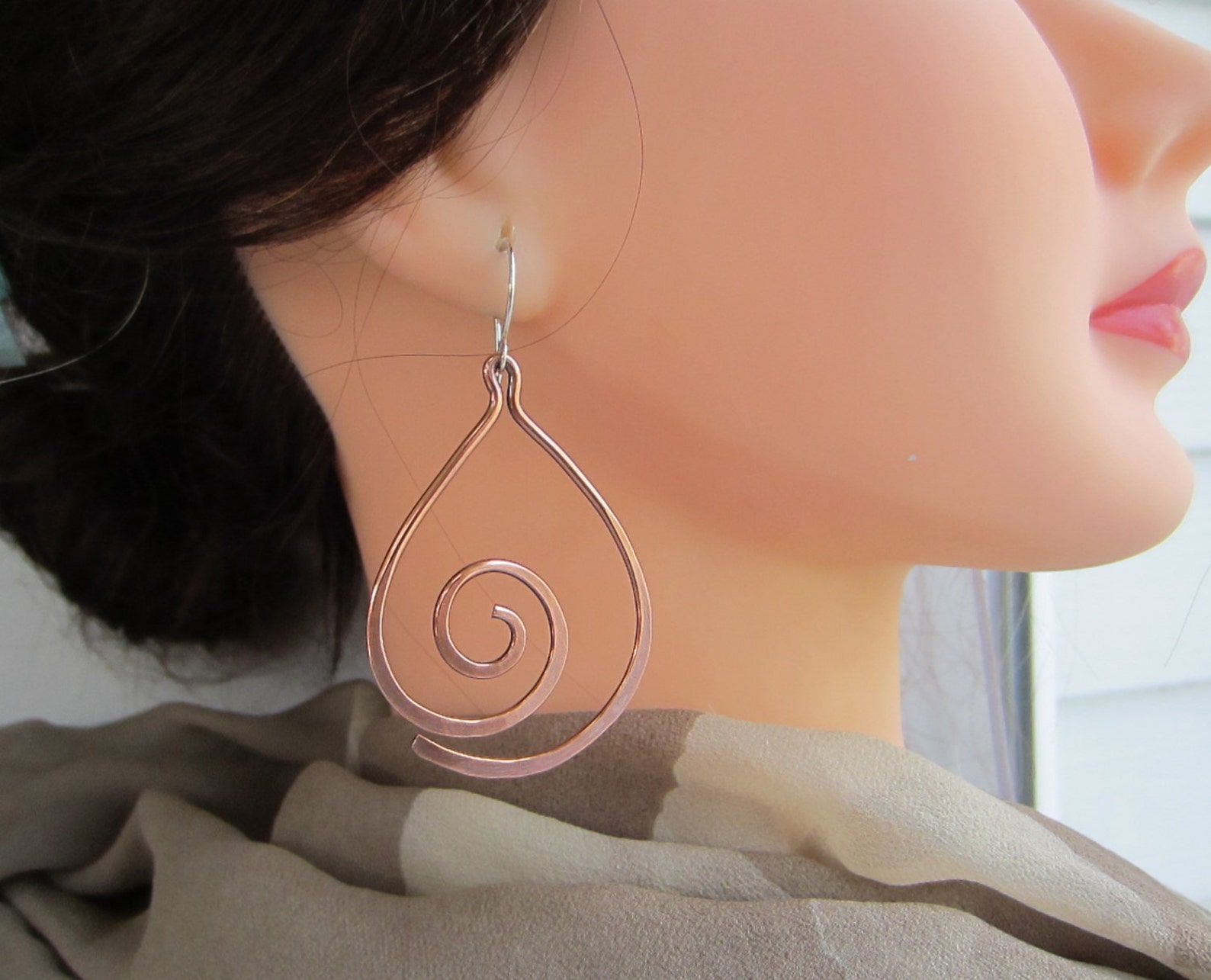 Copper Hammered Earrings/ Copper Wire Earrings/ Big Copper Etsy