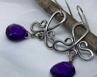 Silver earrings with Amethyst Quartz, gemstone earrings for the February Ladies, February birthstone jewelry, Gift for her