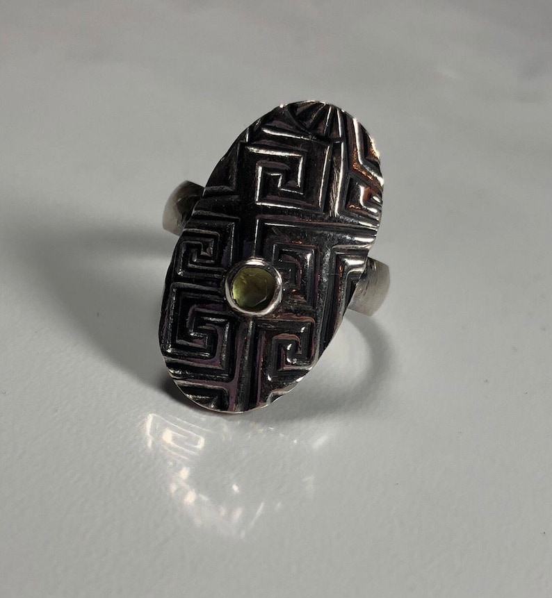Oxidized Silver Ring with Peridot gemstoneAugust Birthstone Texturized Silver RingPeridot ring Handmade silver ring Gemstone Bezel ring