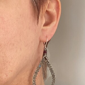 Large wire wrapped silver and gemstone earrings, Labradorite and Garnet earrings, wire wrapped silver earrings image 2