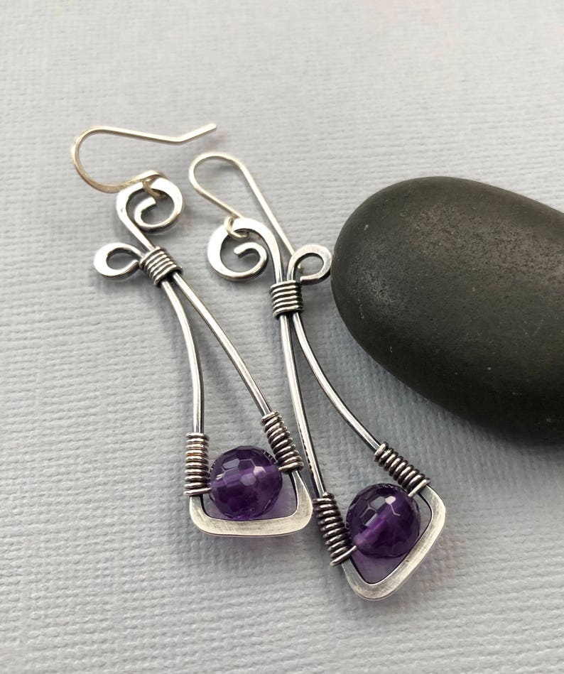 Purple Amethyst Earrings/ Oxidized Sterling silver Earrings/ | Etsy