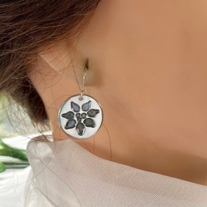 Poinsettia silver earring for Christmas, handcrafted flower earrings, Christmas earrings. image 6