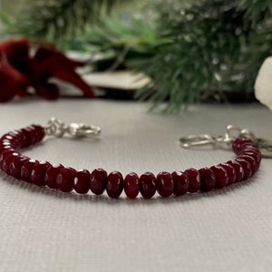 Ruby Red Jade Bracelet: Sterling Silver Angel Charm, Handmade Connector