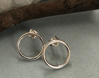 Small minimalist  silver hoop, geometric silver stud earrings.