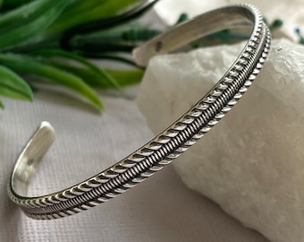 Textured sterling silver cuff bracelet for her, antiqued silver bracelet