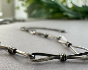 Handmade oxidized silver link bracelet, gift for her