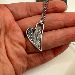 Silver heart pendant necklace for her, handmade silver jewelry, image 8