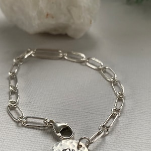 Delicate Sterling silver paperclip chain bracelet, handcrafted chain bracelet with angel charm.