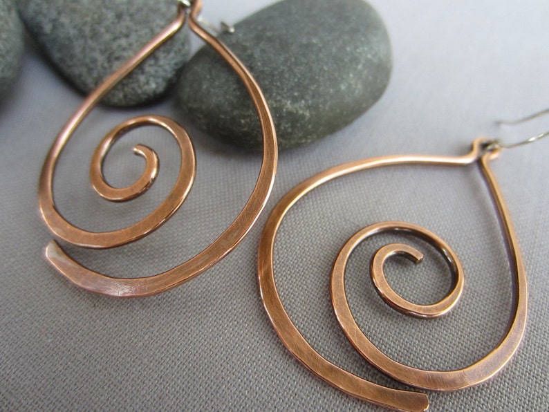 Copper Hammered Earrings/ Copper Wire Earrings/ Big Copper Etsy