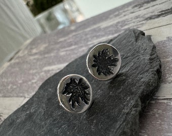 Sterling Silver maple leaf stud earrings for her, oxidized handmade stud earrings with maple leaf.